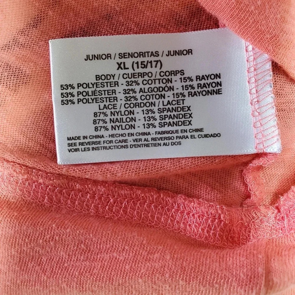 LEI | Lace Shoulder Long Sleeve Top in Coral sz XL - Picture 6 of 6